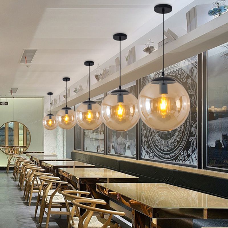 Restaurant Pendant Lighting Fixture Minimalist Style Pendant Ceiling Light with Orb Glass Shade