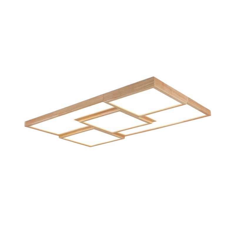 Wooden Geometric Splicing Flush Light Modern Beige LED Flush Ceiling Light Fixture for Living Room