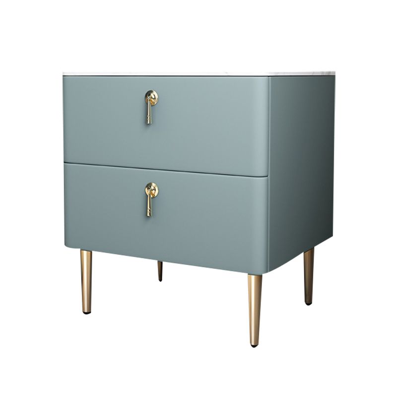 Classic Glam Accent Table Nightstand Stone Bedside Cabinet with Drawers