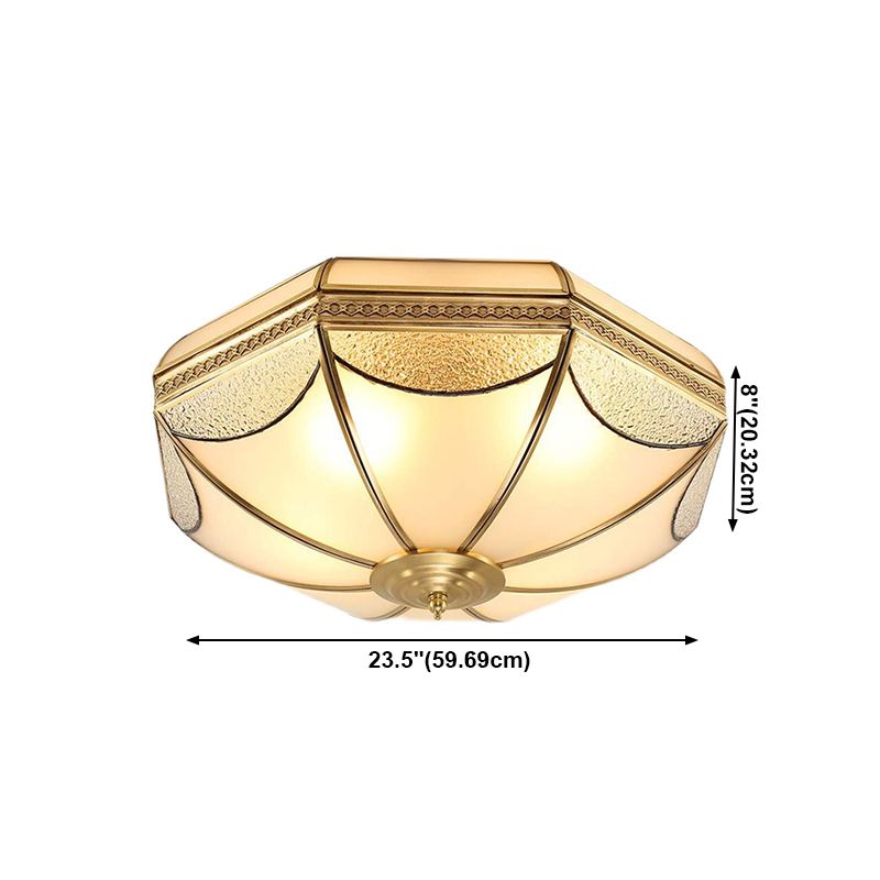 Luminaires encastrés à tambour, plafonniers en cuivre de style colonial avec abat-jour en verre