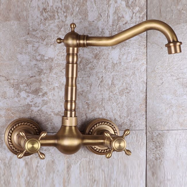 Vintage Tub Faucet Two Cross Handle Faucet Full Copper Wall Mounted Faucet