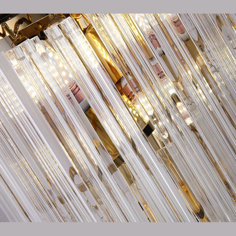 Gold Stagger Wall Sconce in Modern Luxury Style Wrought Iron 4-Light Wall Lamp with Crystal Shade