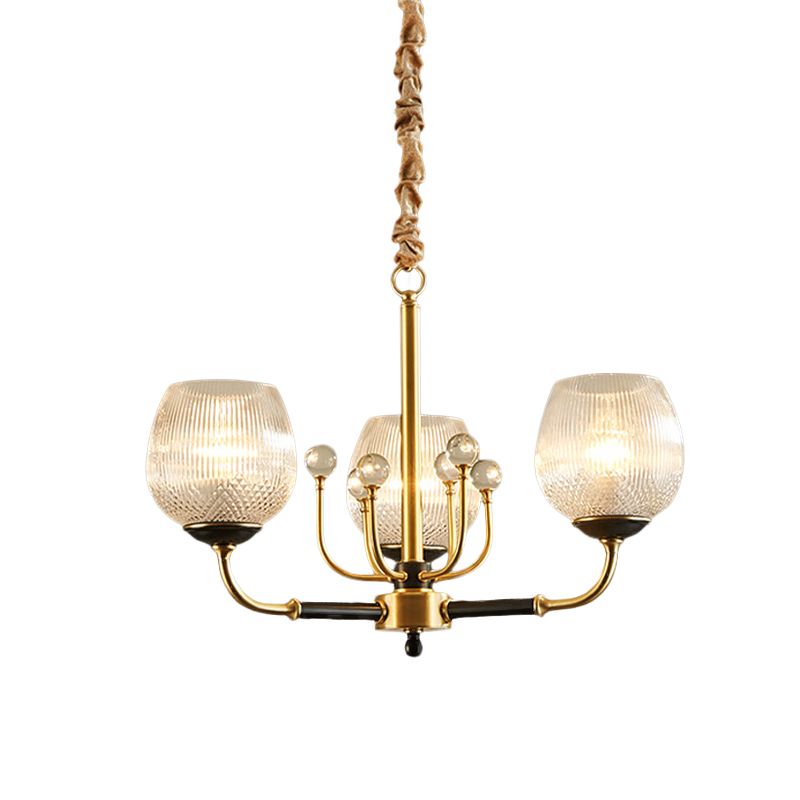 Geribbelde glas snifter cup hanger lamp postmodern 3/6 hoofden eetkamer op kroonluchter in messing