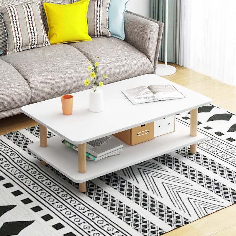 4 Legs Wooden Coffee Table Rectangle Cocktail Table with Storage