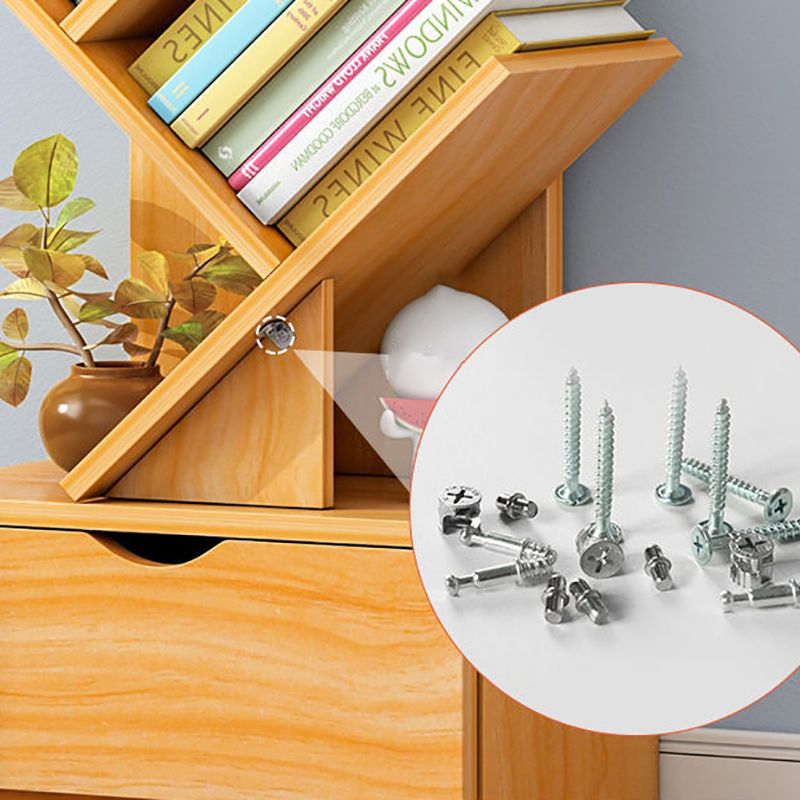 Modern Open Back Standard Bookshelf Engineered Wood Bookcase with Drawers for Study Room