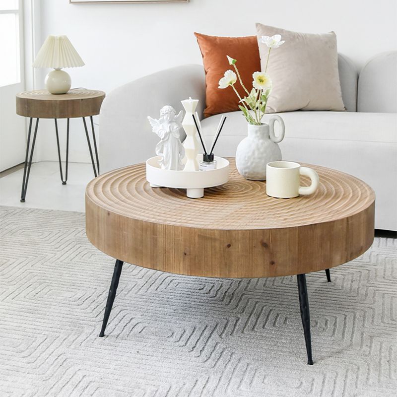 3 Legs Round Natural Finish Coffee Table Rustic Wooden Coffee Table