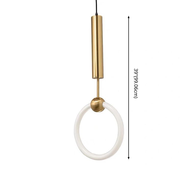 Circle Pendant Lighting Minimalist Metal LED Bedroom Down Lighting Pendant in White