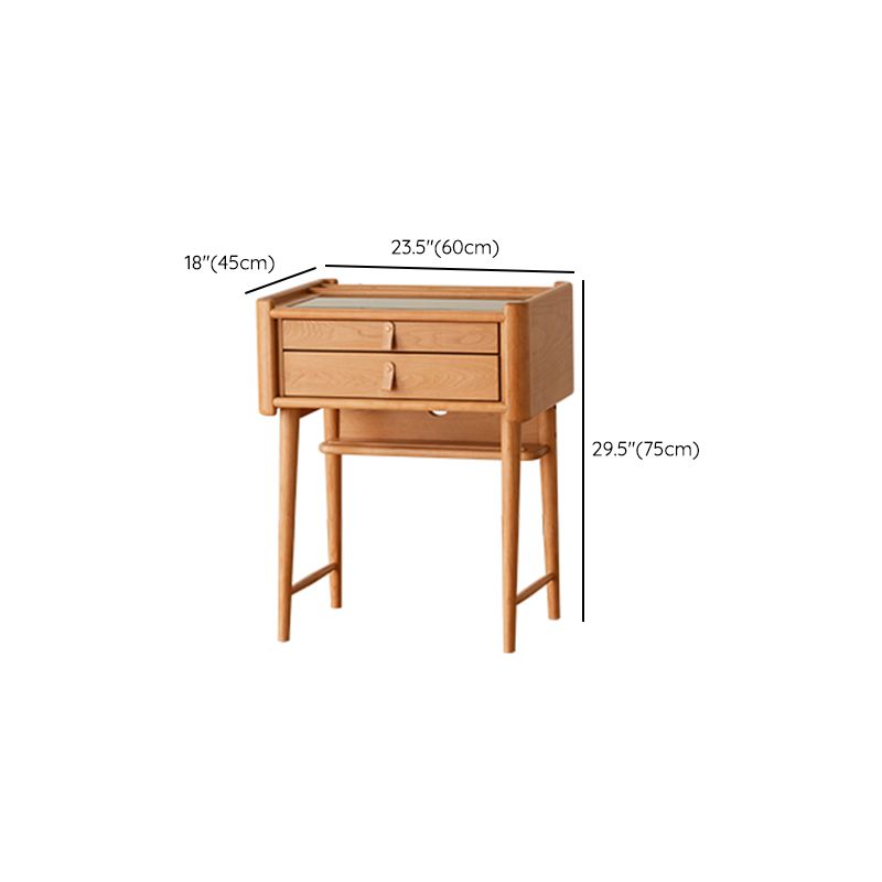 Solid Wood Natural 2 Drawers Makeup Vanity Desk Table for Bedroom