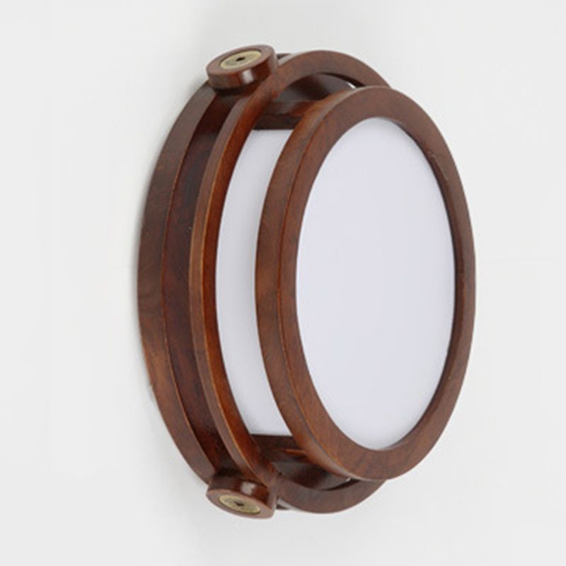Minimalist Geometric Wall Sconce Walnut Wood Finish Hallway Flush Mount Light