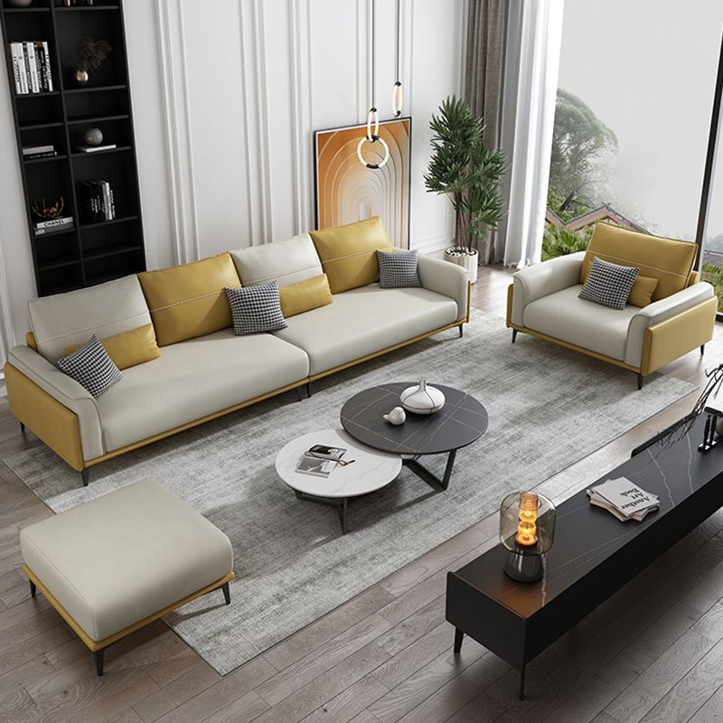 Stain Resistant Slipcovered Faux Leather Flared Arm White Seating