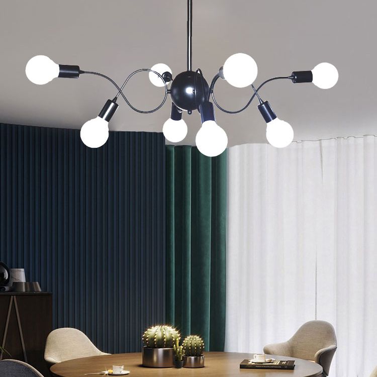 Chandelier Pendant Light Minimalist Style Exposed Bulb Metal Hanging Pendant Light