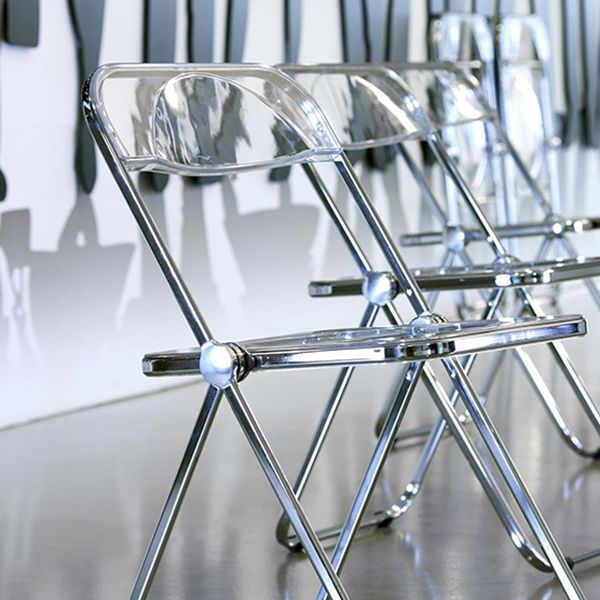 Modern Foldable Backrest Acrylic Chair with Metal Legs for Dining Room