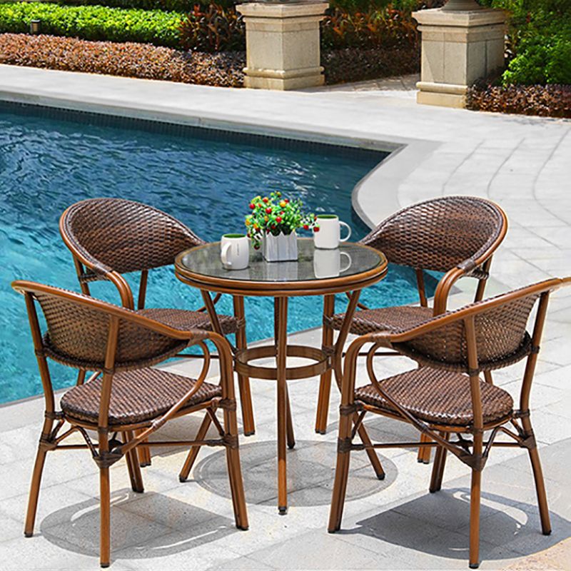 Tropical Patio Arm Chair Wicker Stacking With Arm Outdoor Bistro Chairs