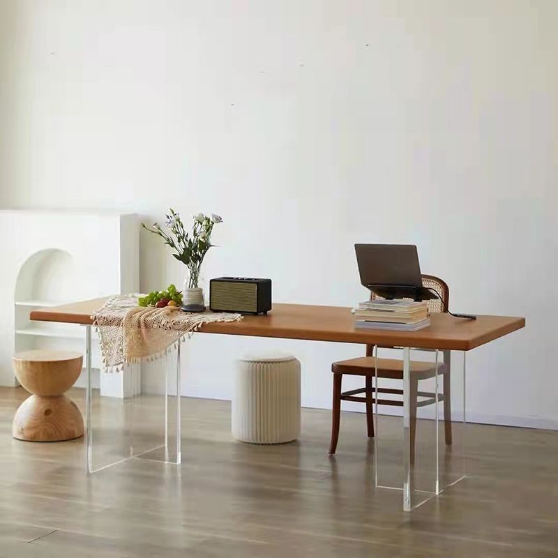 Mesa de restaurante moderna de mesa de madera de pino con base de pedestal doble acrílico