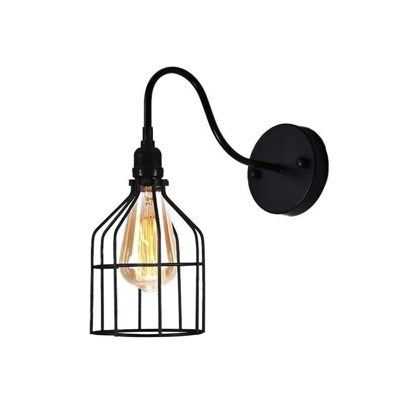 Birdcage Café Shop Wandleuchte mit Schwselebegarm Industriell rustikales Metall 1 helle schwarze Wandbeleuchtung