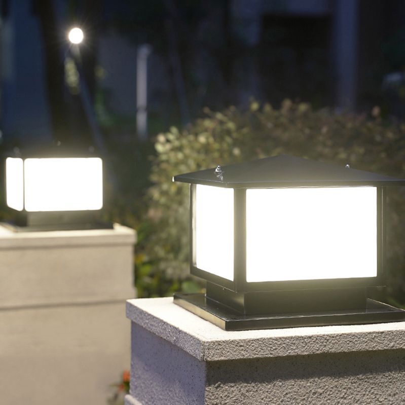 Rectangle Shape Metal Pillar Lamp Modern Style 1-Light Waterproof Outdoor Light