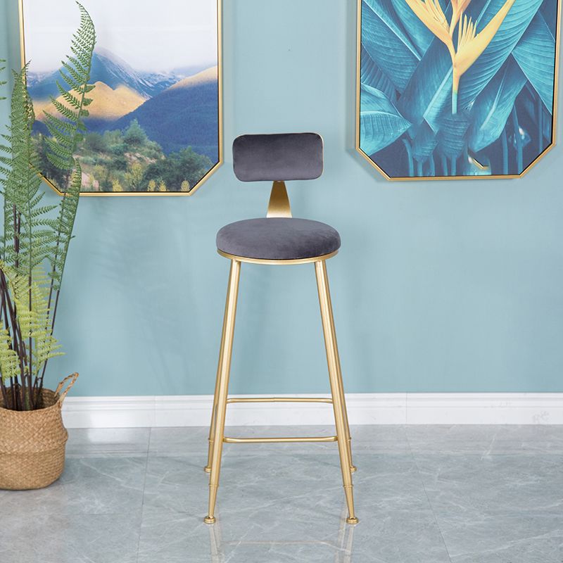 Nordic Backrest Armless Counter Stool Iron Kitchen Bar Stool with Velvet Cushion and Pedal