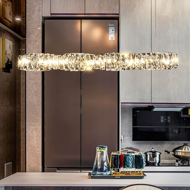 1 Light Rectangle Island Lighting Contemporary Crystal Island Lights for Kitchen