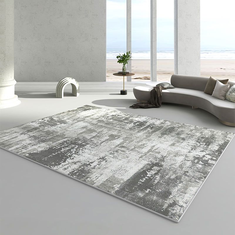 Industrial Gray Tone Area Rug Watercolor Carpet Polyester Indoor Carpet with Non-Slip Backing