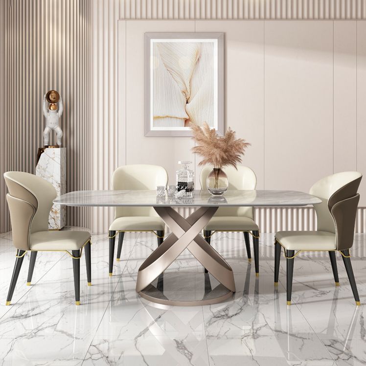 Dining Room Set Contemporary Sintered Stone Dining Table Rectangular Dining Table with Metal Base
