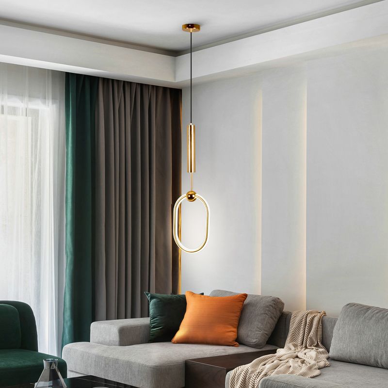 Wrought Iron Gold LED Pendant Light in Modern Luxury Style Acrylic Linear Hanging Lamp for Bedroom