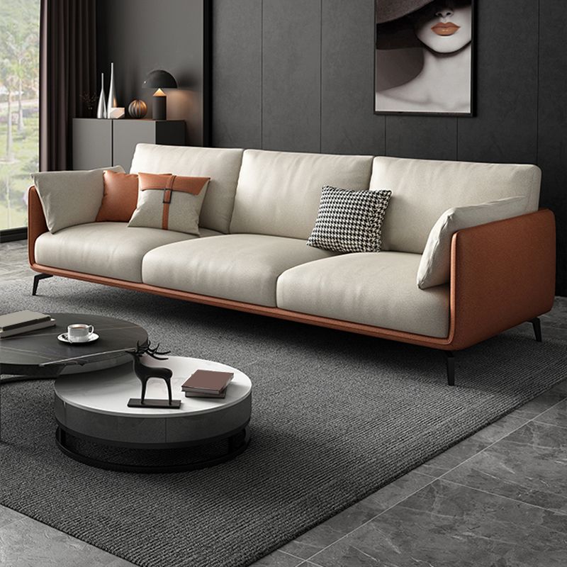 Square Arm Sectional Stain Resistant Sofa Chaise Beige Faux Leather