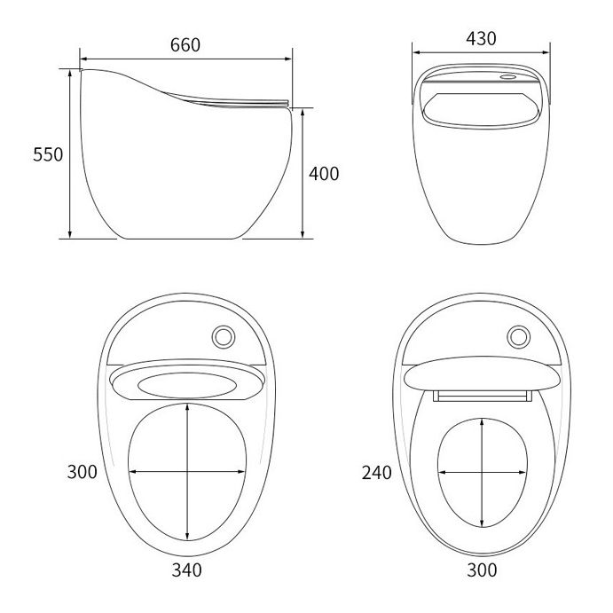 1-Piece Round Flush Toilet 0.8/1.28 GPF Ceramic Toilet Bowl for Bathroom