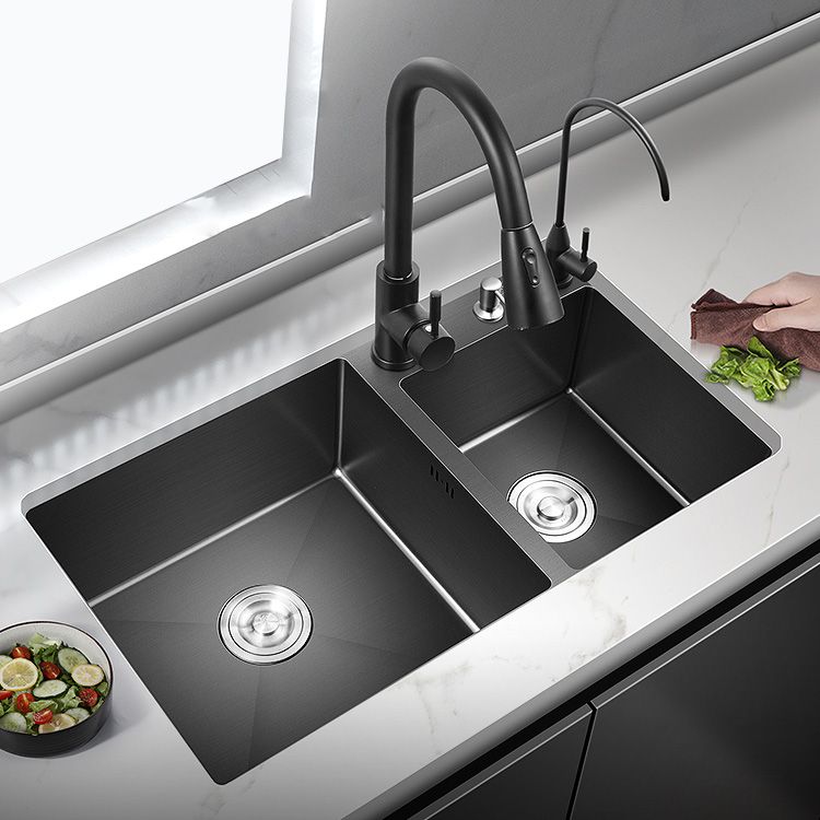Modern Style Kitchen Sink Stainless Steel Kitchen Double Sink in Black