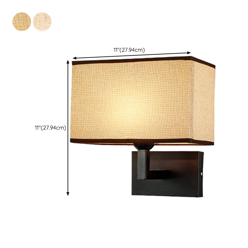 Modern Metal Wall Sconce Rectangle Shape Wall Light with Fabric Shade for Bedroom