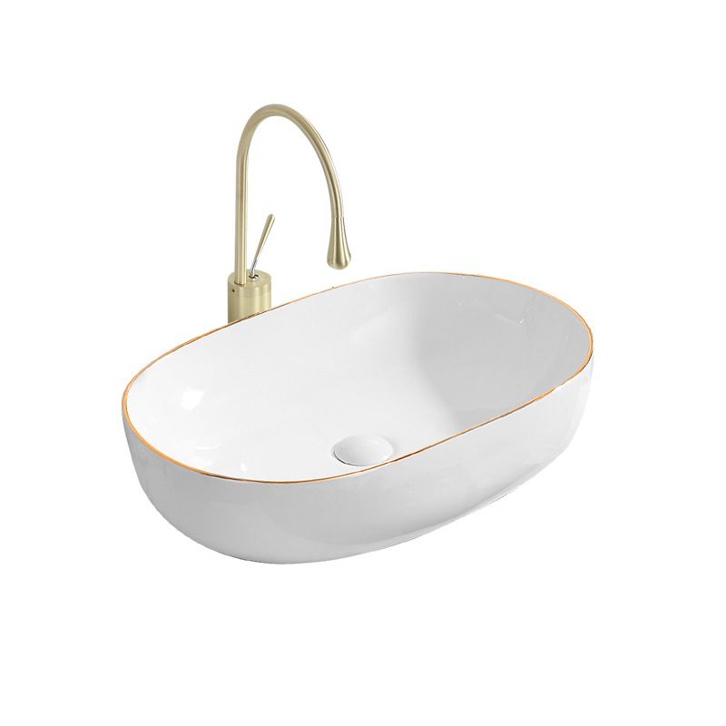Modern Vessel Lavatory Sink Porcelain Oval Shut-Off Valve Included Vessel
