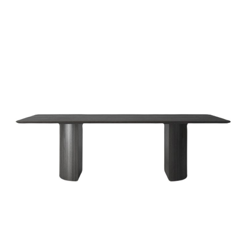 Table moderne en bois de pin pour restaurant, table de salle à manger noire avec double piédestal