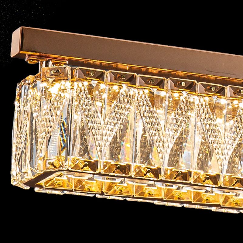 Dining Room Island Pendant Modern Gold Hanging Light with Rectangular Crystal Shade