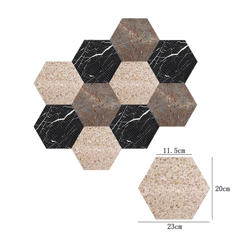 Modernist Honeycomb Peel Wallpaper Panels Black-Brown Marble Wall Art for Living Room