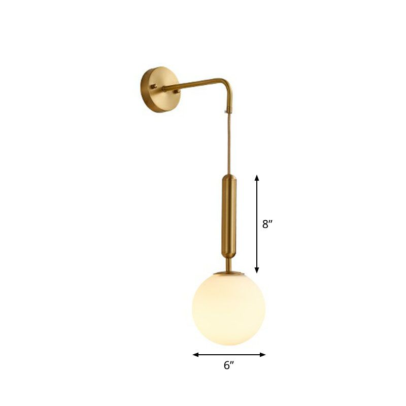 Gold Finish Mini Globe Wall Light Sconce Minimalism 1-Bulb Cream Glass Wall Lighting