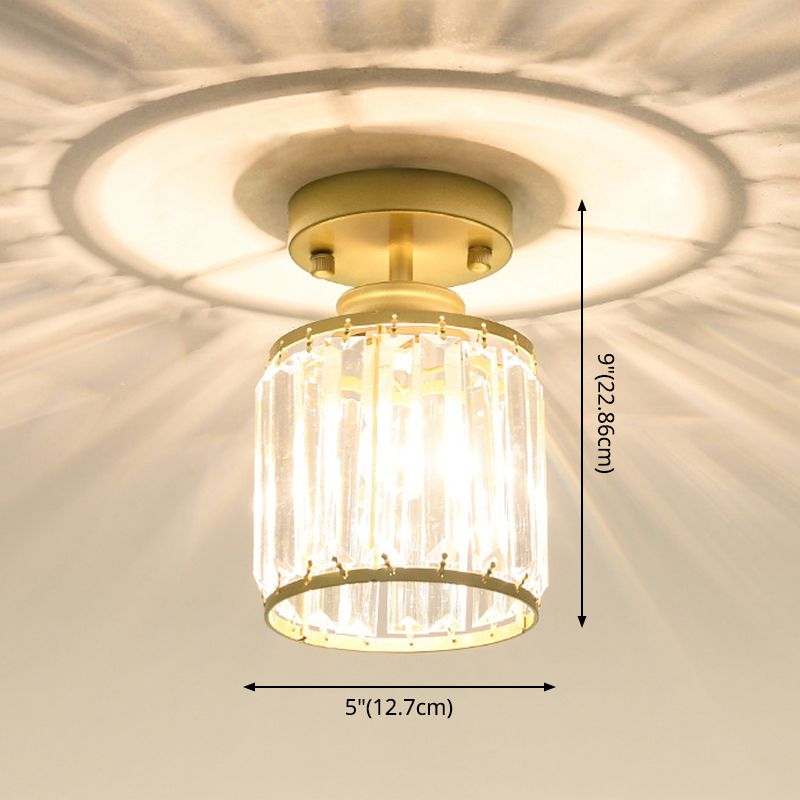 Cylinder Aisle Ceiling Mount Light Fixture Crystal Modern Style Close To Ceiling Light