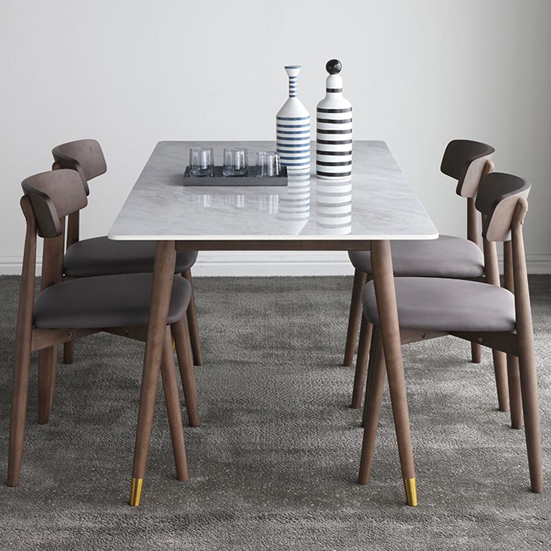 Rectangle Grey Dining Table Rubberwood Solid Wood Legs Dining Table