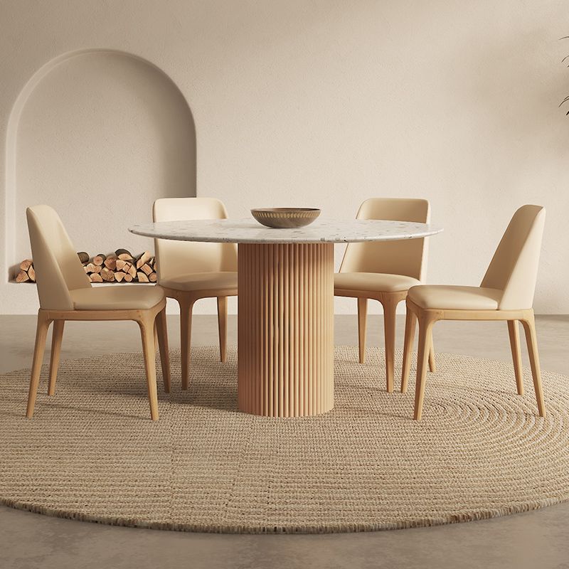 Round Dining Table Modern Stone Top Dining Table with Solid Wood Base