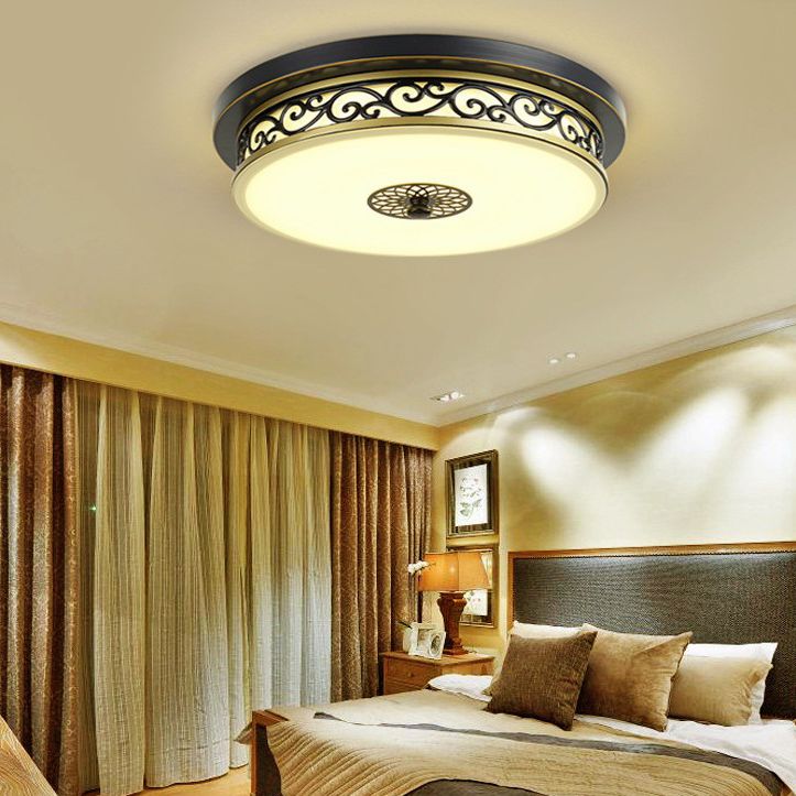 Drum Shaped LED Ceiling Lamp Traditional White Glass Flush Mount Lighting for Dining Room
