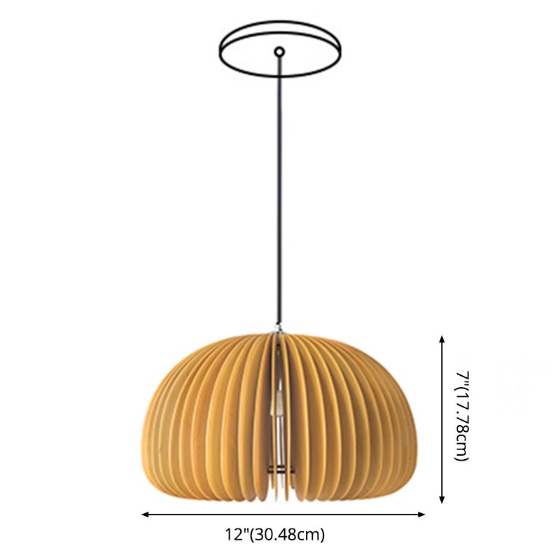 Pumpkin Shaped Wooden Hanging Lamp Modern 1-Light Suspension Light Fixture
