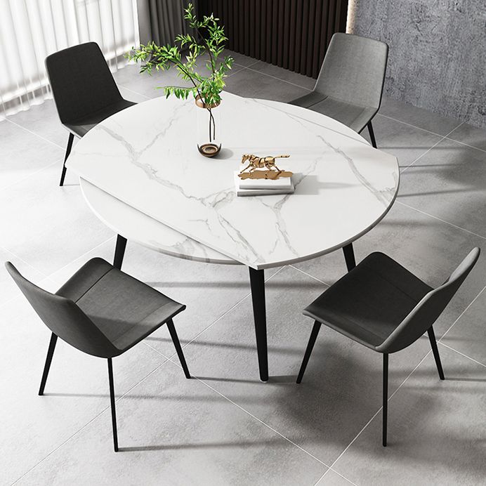 Modern Style Sintered Stone Dining Table White Round Table with Metal Base for Home