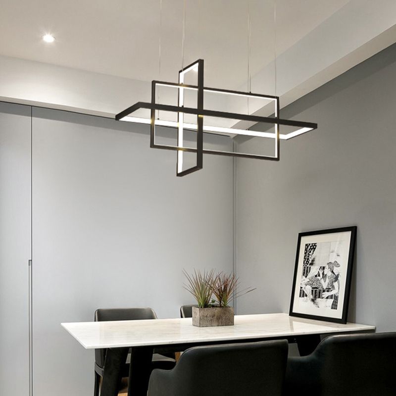 Rectangle Island Lighting Modernism Metal Pendant Light Fixture for Dining Room
