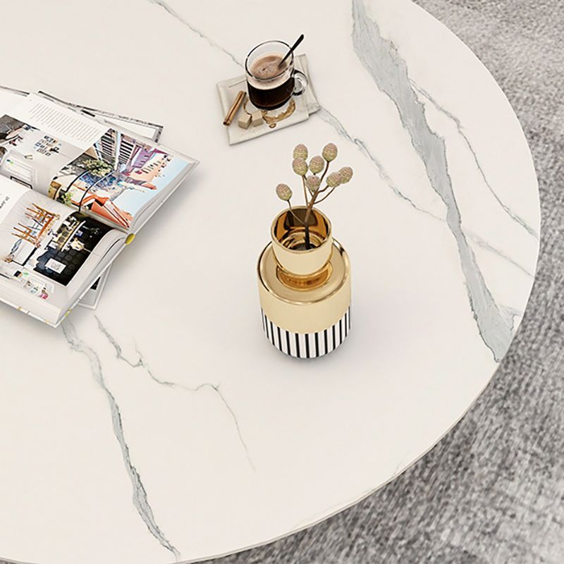 Modern Black and White Pedestal Coffee Table Round Slate and Metal Table