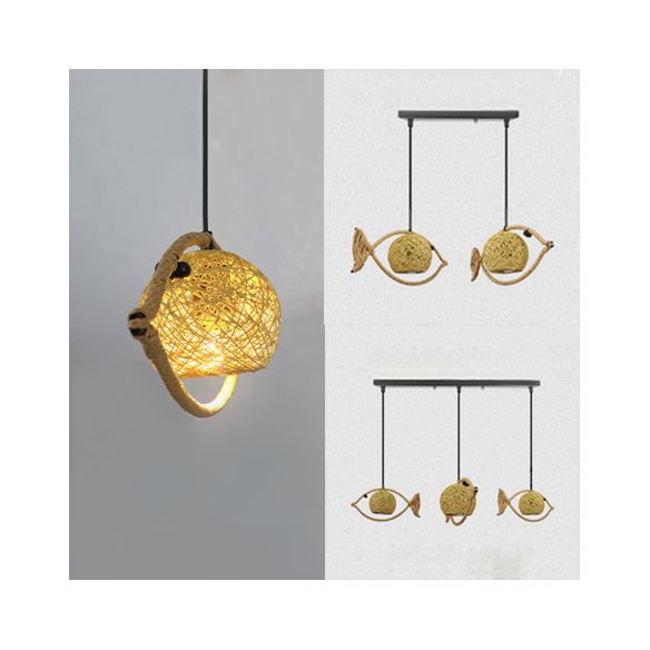 1/2/3-Licht-Fischform-Pendellanzehörigkeit Rustikales Bine Einkopfhängelampe in Beige