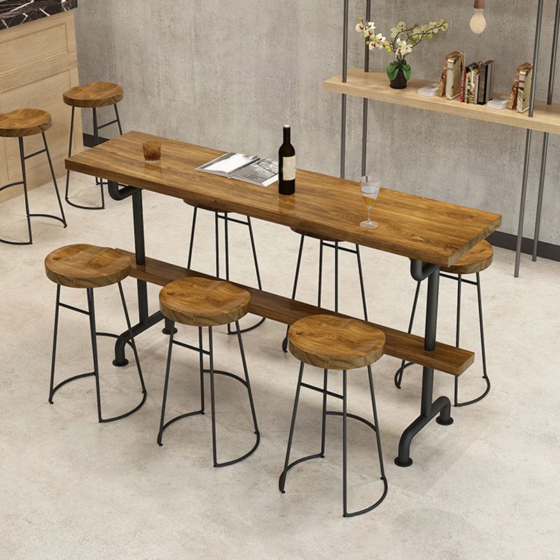 Industrial Wood Bar Table Trestle Base Dining Table for Kitchen Living Room