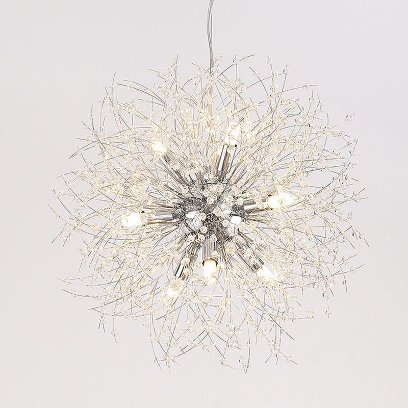 17,7 pollici largo dente di leone di cristallo appeso a 8 luci lampada in acciaio inossidabile in acciaio inossidabile per soggiorno camera da letto