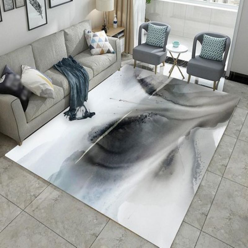 Grey Tone Vintage Area Rug Polyester Landscape Print Rug Non-Slip Backing Indoor Rug for Living Room
