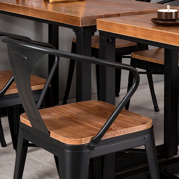 Industrial Pine Wood Table for Restaurant Dining Table with Metal Trestle Base