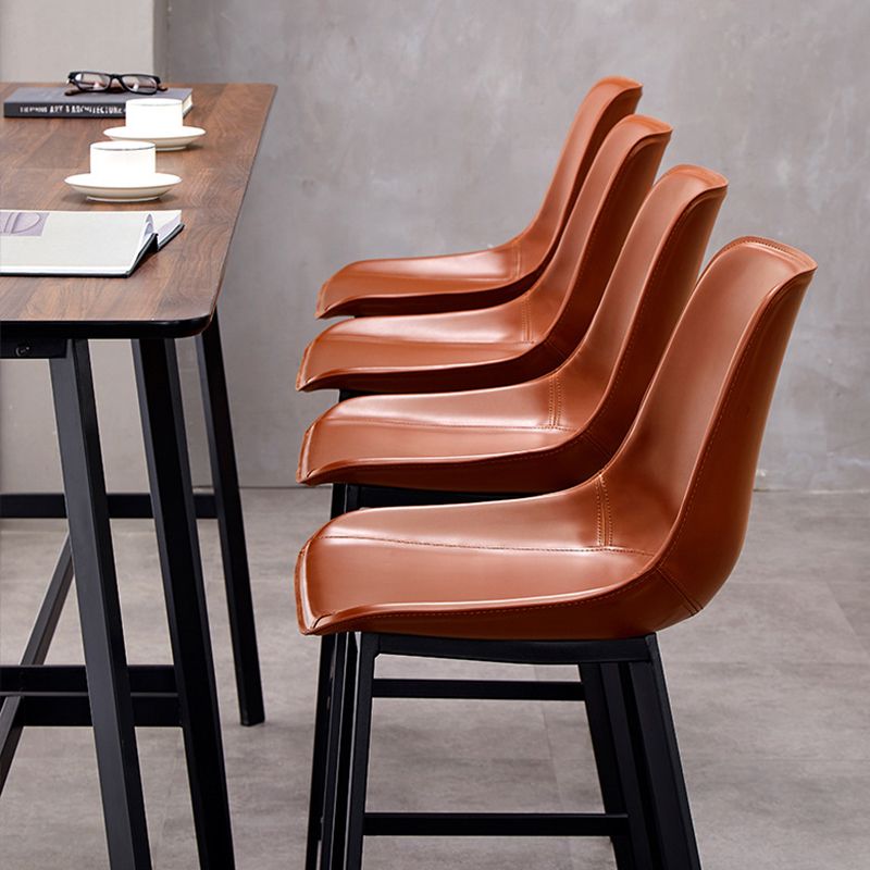 Modern Style Bar-stool Metal Legs with Footrest Leather Bucket Seat for Kitchen Bar