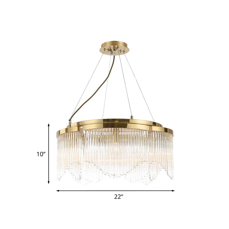 Luxury Round Chandelier Light Fixture 5-Bulb Crystal Rod Pendant Lamp in Gold for Restaurant