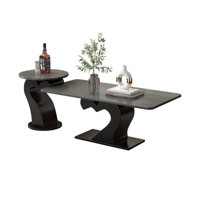 Abstract Coffee Table Set Contemporary Stone Top Cocktail Table